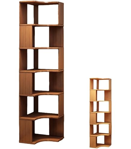 Amazon｜Timechee 本棚 6段 木製 幅90×奥行60×高さ208cm コーナー棚 大